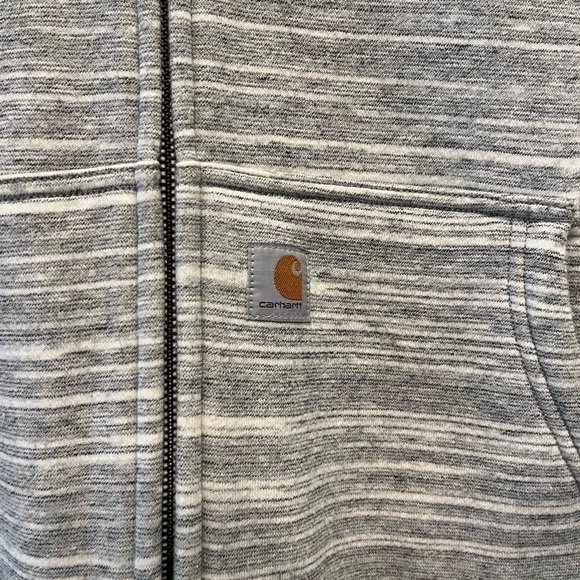 Grey Carhartt Zip Up Sweatshirt with Hood and Fuzzy Inside Size Small - Picture 2 of 4